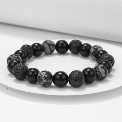 Olivenorma Lavagestein Obsidian Verstellbares Herrenarmband 