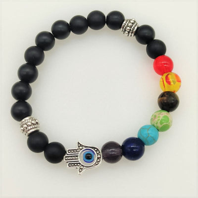 Olivenorma Buntes Chakra Böses Auge Hamsa Perlenarmband