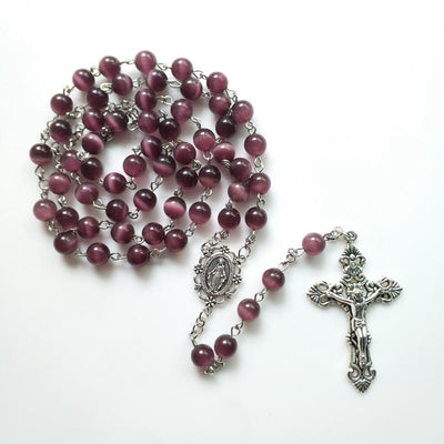 Olivenorma Lila Katzenauge Stein Kreuz Rosenkranz Halskette - image 4