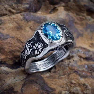 Olivenorma Buddhi Mudra - Schweizer Blauer Topas Ring