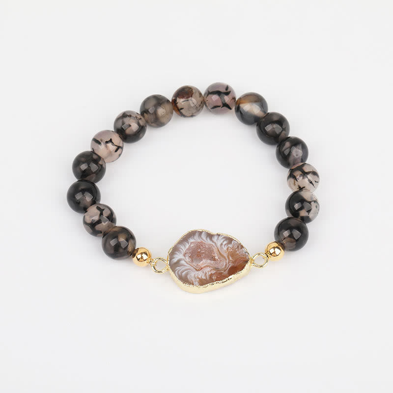 Olivenorma Natürlicher Lavastein-Achat-Perlen-Geode-Armband 