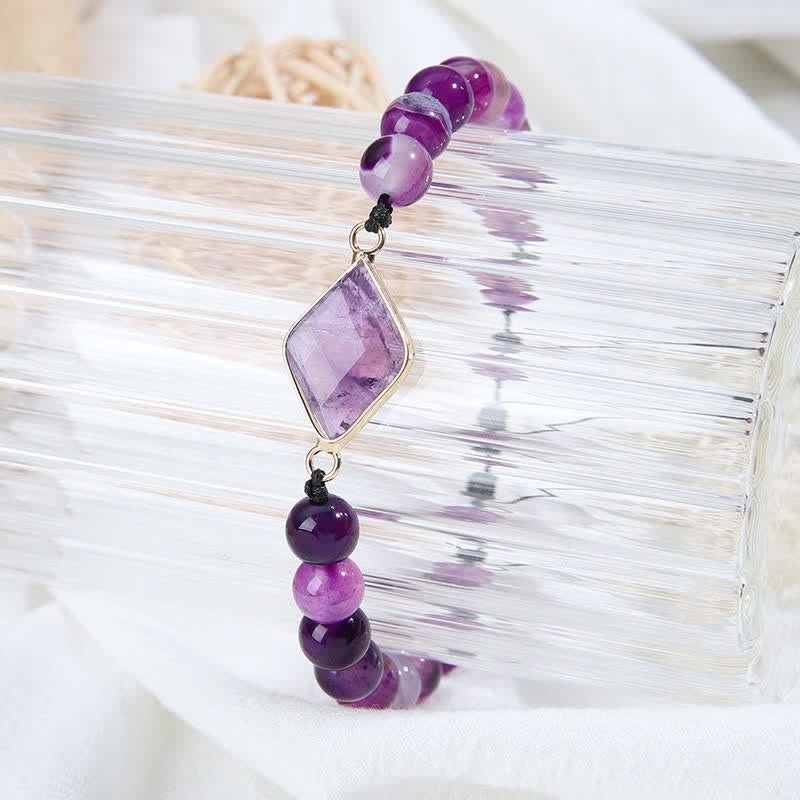 Olivenorma Amethyst Rhombus Anhänger Perlen Armband