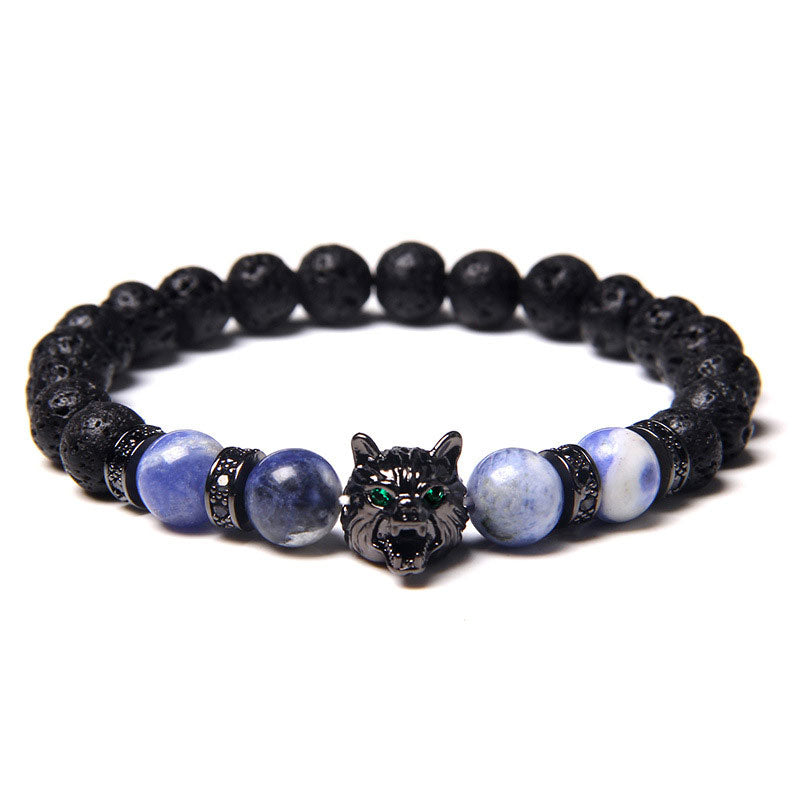 Olivenorma Blauer Spitzenachat Wolf Armband 