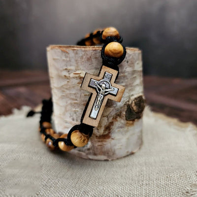 Olivenorma Kreuz Jesus Holz Rosenkranz Wickelarmband