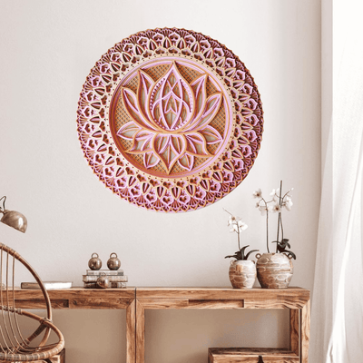 Olivenorma Pink Lotus Mandala 3D Gravur Wanddeko