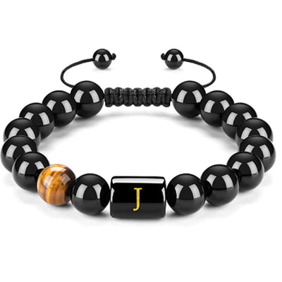 Olivenorma Tigerauge mit schwarzem Onyx heilendes Buchstabenarmband