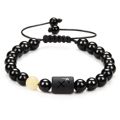 Olivenorma Natürliches Schwarzer Onyx Tierkreis Männer Geflochtenes Armband