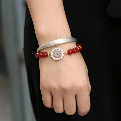 Olivenorma Rotes Achat Handgefertigtes Perlenarmband