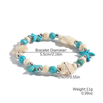 Olivenorma Weiß Türkis Seestern Schildkröte Anhänger Strandarmband 