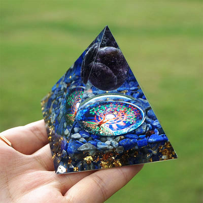 Olivenorma Amethyst mit Lapislazuli Reki Orgon-Pyramide