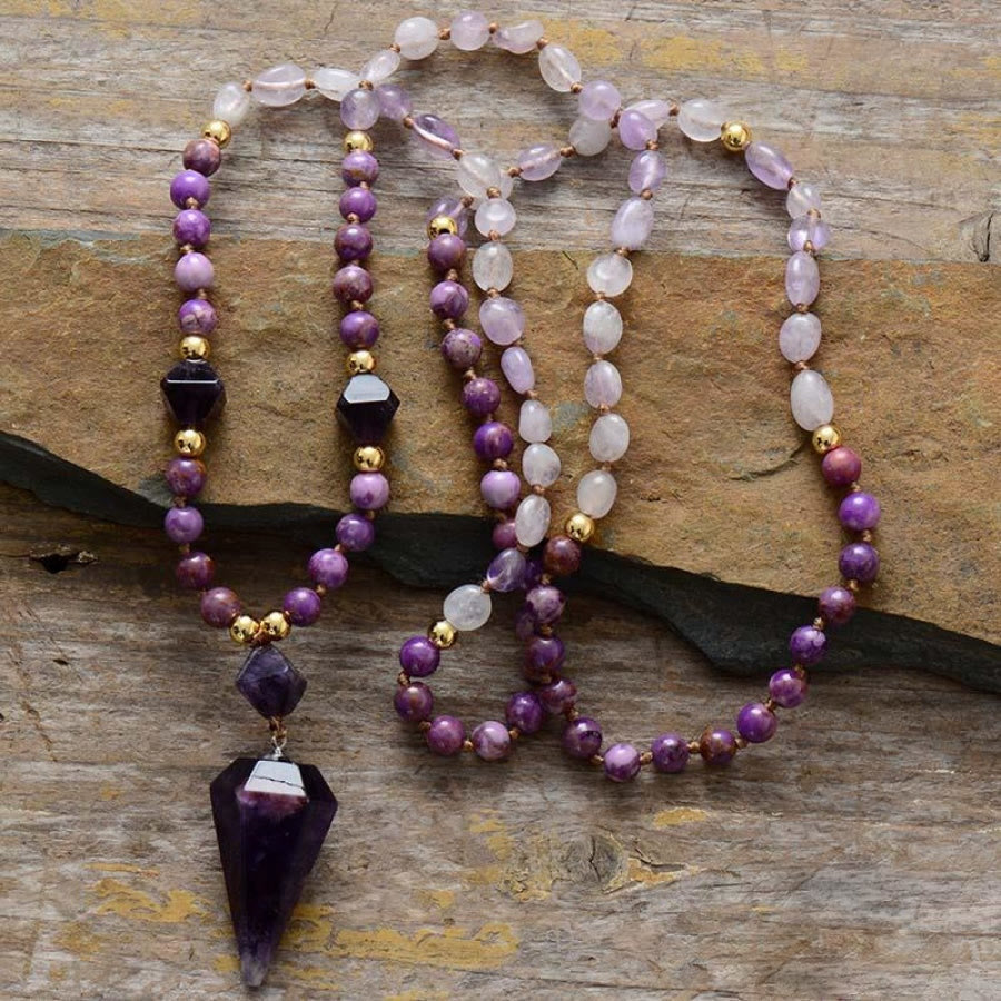 Olivenorma Natürliche Amethyst Purpur Jade Perlen Mala Kette 