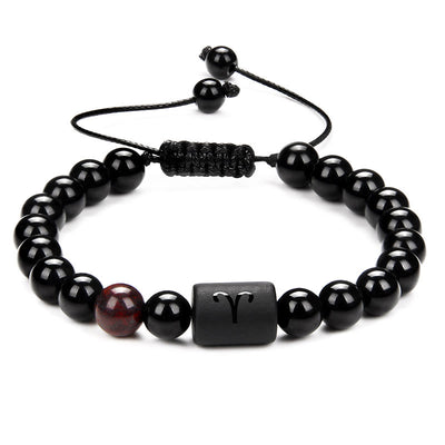 Olivenorma Natürliches Schwarzer Onyx Tierkreis Männer Geflochtenes Armband