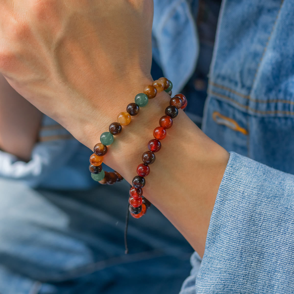 Olivenorma Natürlicher Achat Doppelt Geschichtetes Buntes Perlenarmband 