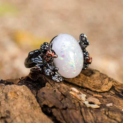 Olivenorma "Mitternachtsblüte: -Magischer Baum Opal Ring