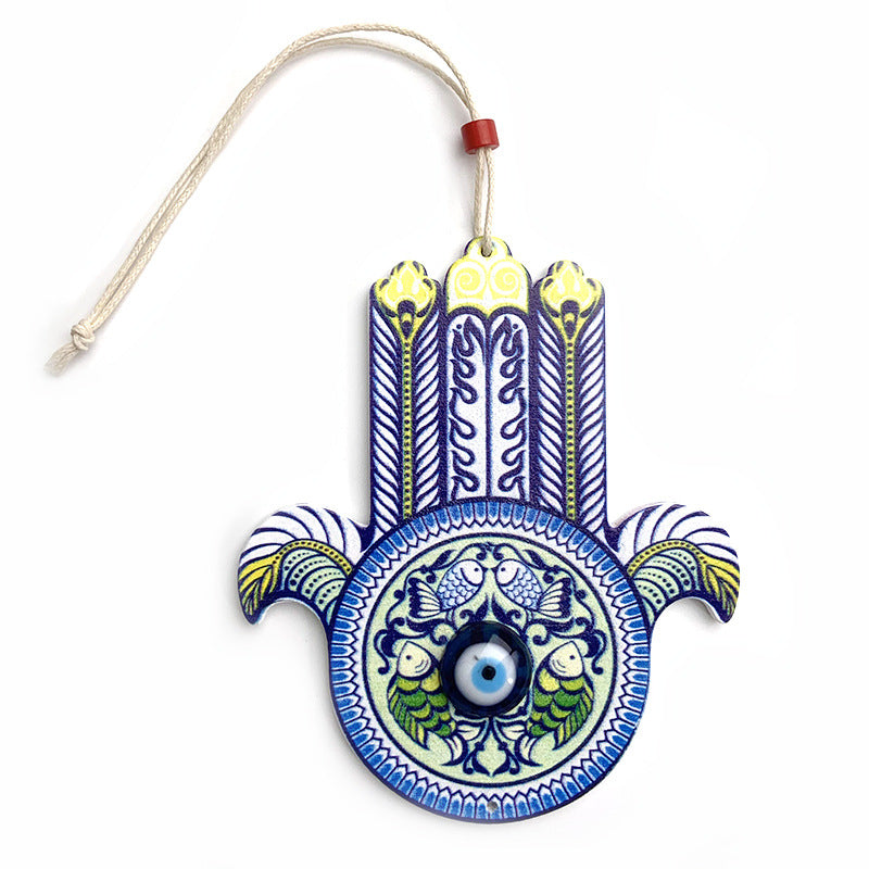 Olivenorma Geometrisches Hamsa Wanddekor Ornament aus Holz