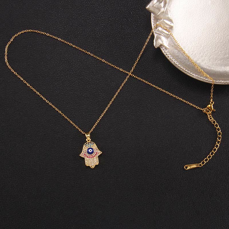 Olivenorma „Gutes Schicksal“ Hamsa mit Evil Eye Halskette 