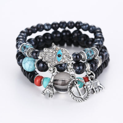 Olivenorma Elephantenturm Böses Auge Hamsa Armband Set