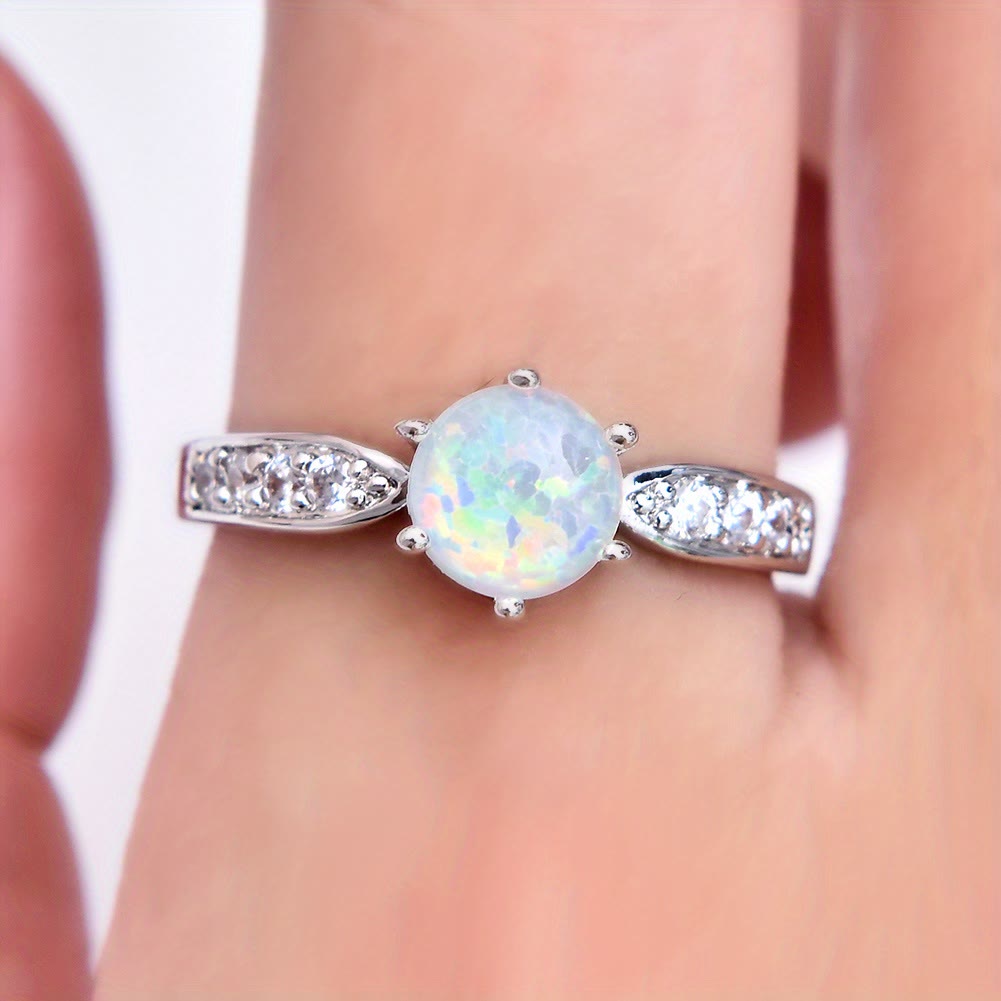 Olivenorma Sechs Krallen Runder Opal Randband Ring