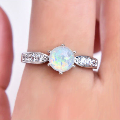 Olivenorma Sechs Krallen Runder Opal Randband Ring