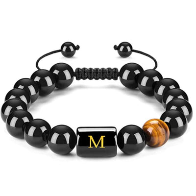 Olivenorma Tigerauge mit schwarzem Onyx heilendes Buchstabenarmband