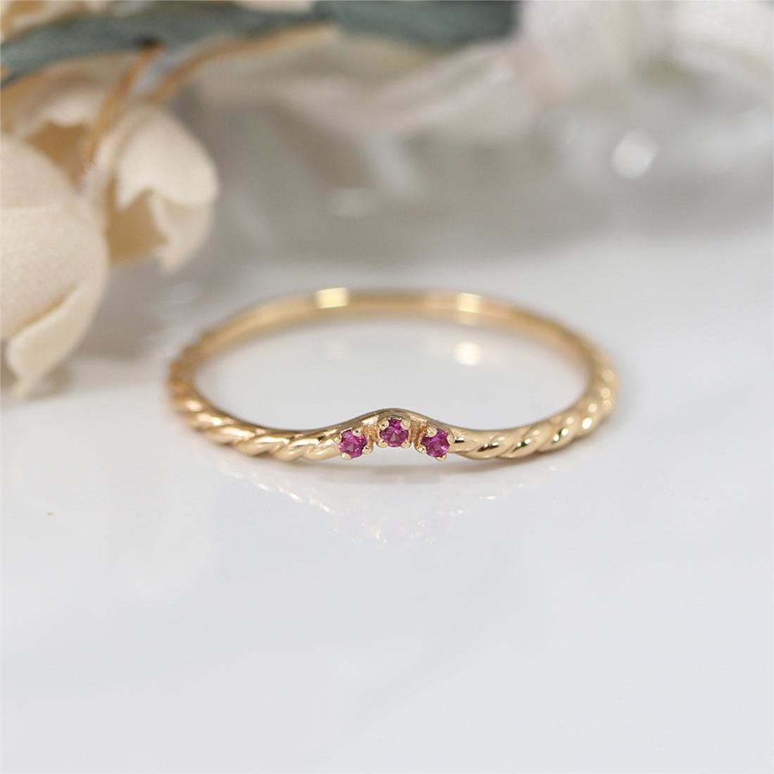 Olivenorma Zierliches Peridot Pink Kristall Stapelbares Verstellbares Ringset 