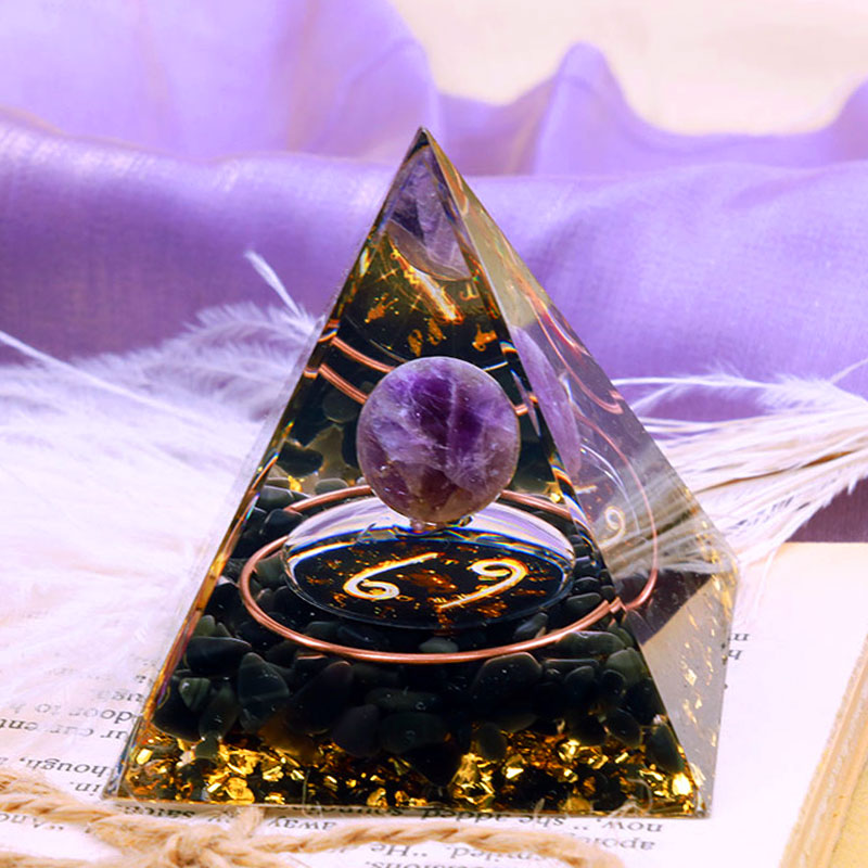 Olivenorma Amethyst Kugel Mit Obsidian Zodiac Krebs Orgon Pyramide