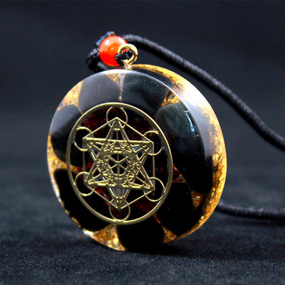 Olivenorma Obsidian Metatrons Würfel Symbol Halskette 