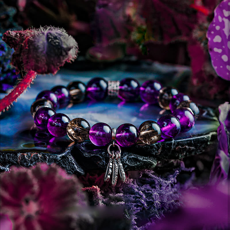 Olivenorma Männer Amethyst Feder Anhänger Perlen Armband