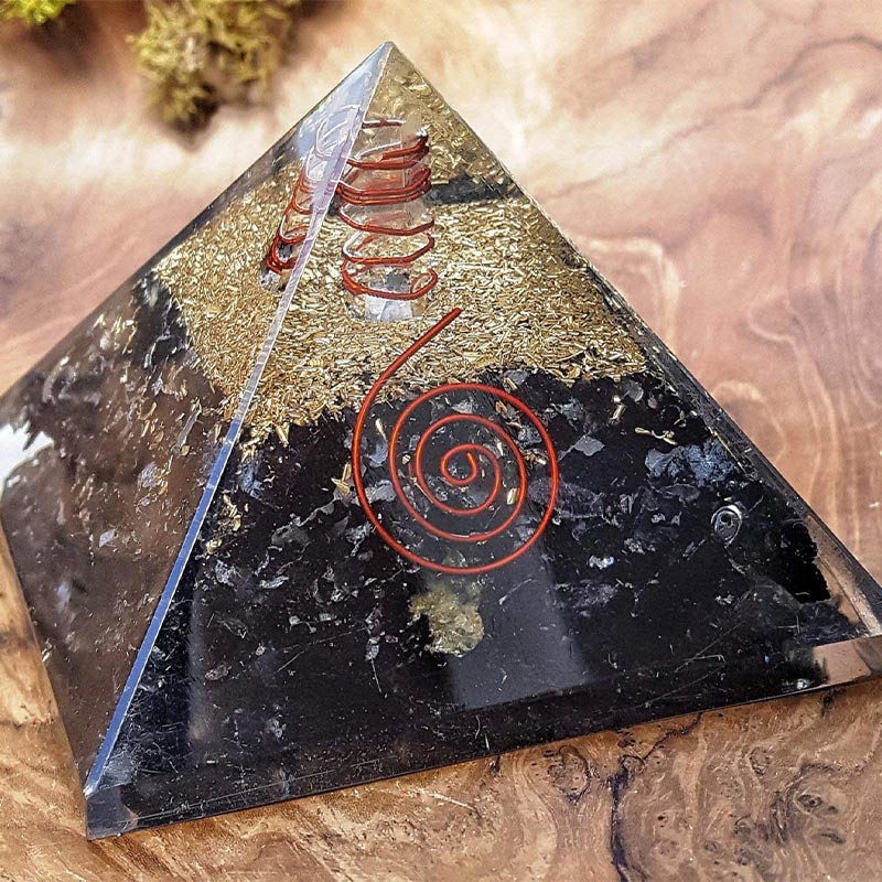 Olivenorma Schwarzer Turmalin mit klarem Kristall Mental Balance Orgone Pyramide 