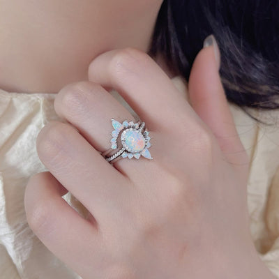 Olivenorma Ovaler Opal Sterling Silber S925 Mehrschichtiger Ring