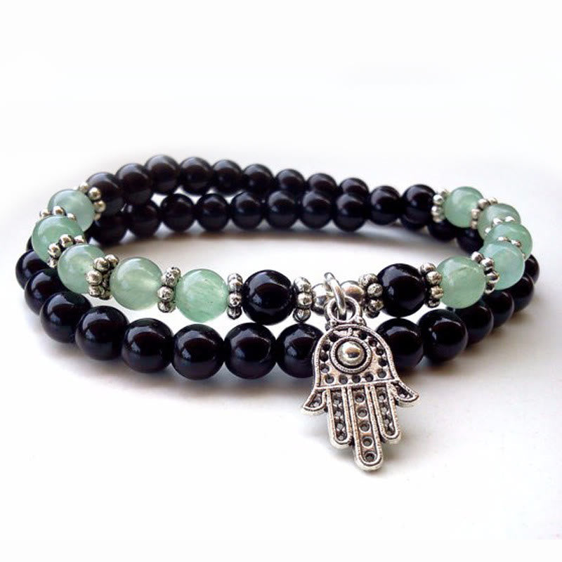 Olivenorma 6mm Doppel-Wickel Herren Damen Hamsa Armband Set 