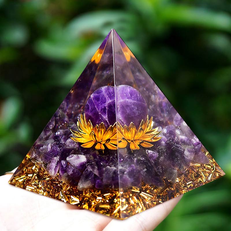 Olivenorma Amethyst Kugel Lotus Symbol Orgonpyramide 