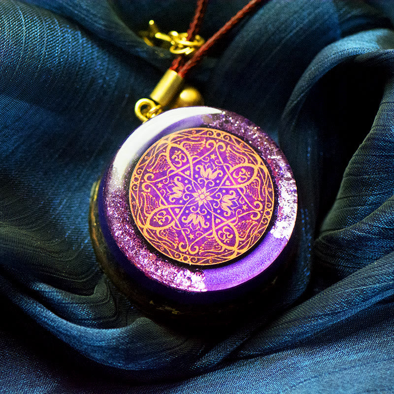 Olivenorma Mandala Klang Amethyst geometrisches Totem Anhänger Orgon Halskette 