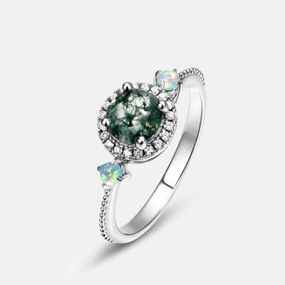 Olivenorma Rund Moosachat Opal Luxus Ring