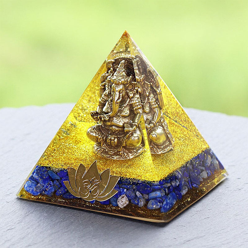 Olivenorma Lapis Lazuli mit Elefantensymbol Orgon-Pyramide 