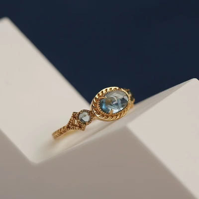 Olivenorma Natürlicher Einstellbarer Ring mit blauem Topasstein 