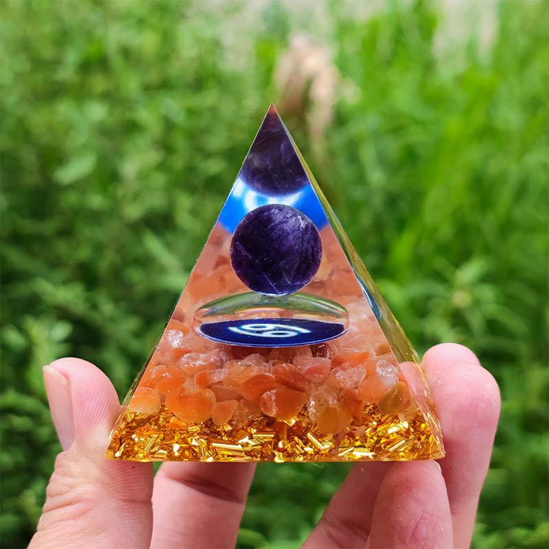 Olivenorma Amethyst mit Karneol Krebs Sternzeichen Orgon-Pyramide 