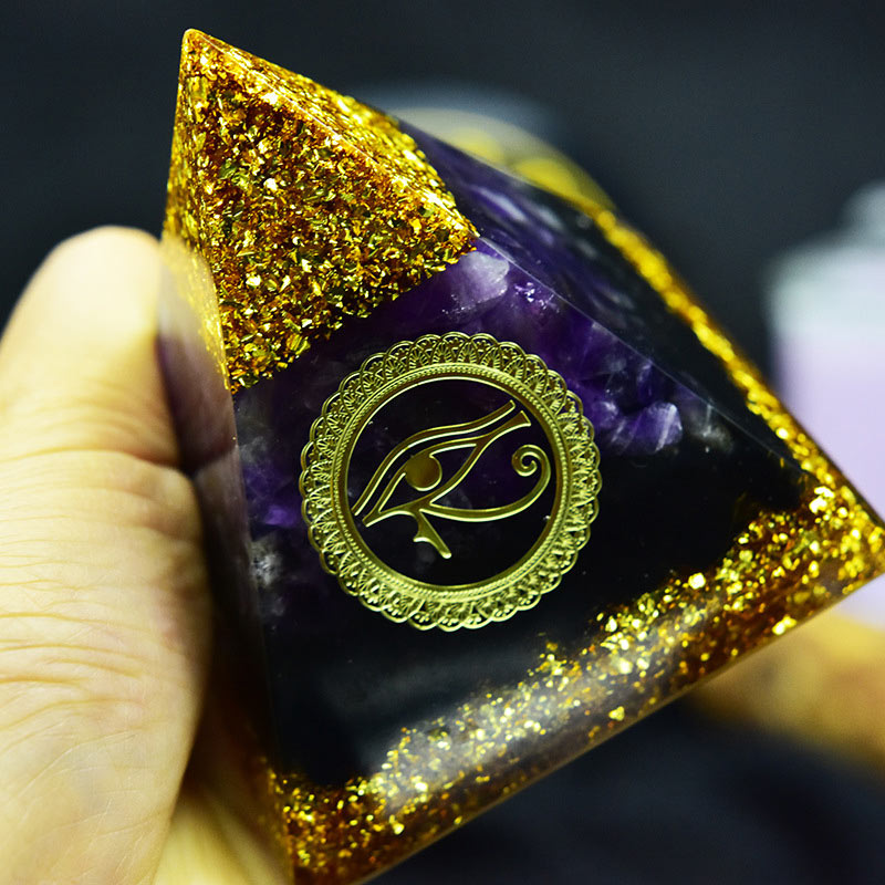 Olivenorma Amethyst Obsidian Auge-des-Horus-Symbol Orgon-Pyramide