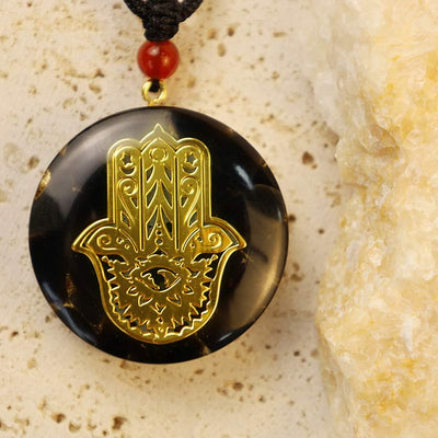 Obsidian mit Hamsa Transform Halskette