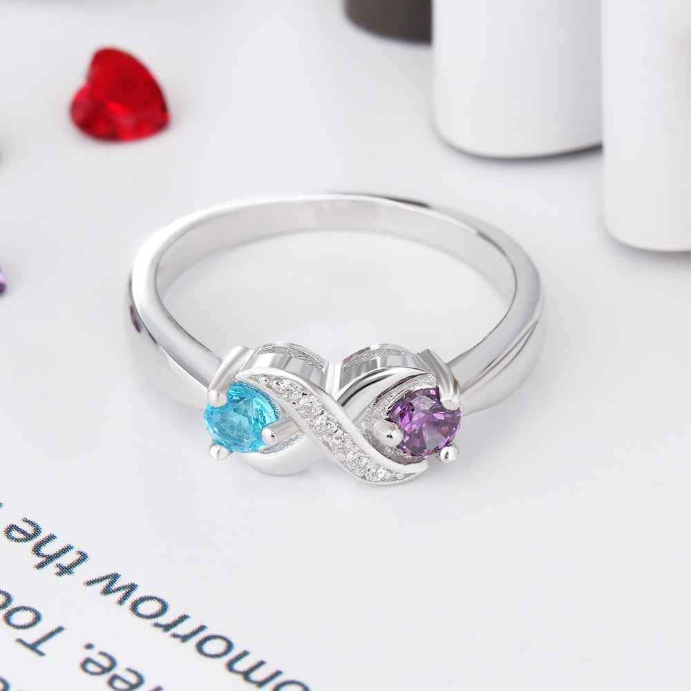 Olivenorma "Infinity"-2 Geburtssteine ​​personalisierter Ring 