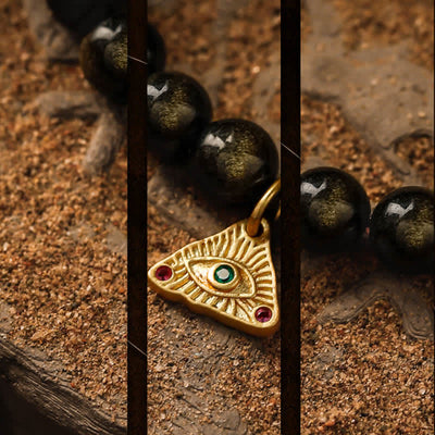 Olivenorma „Evil Eye“ Natürliches goldenes Obsidian-Perlenarmband 