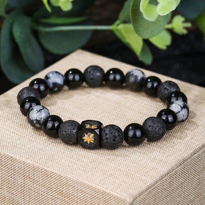 Olivenorma Lavagestein Obsidian Verstellbares Herrenarmband 