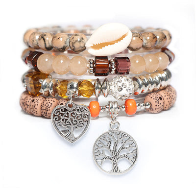 Olivenorma Baum des Lebens Herz-Anhänger Perlen-Armband Set