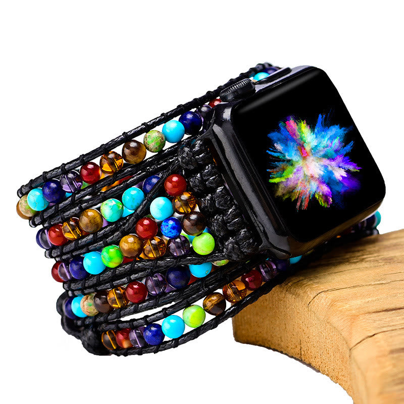 Olivenorma 5-lagiges Chakra Stein handgewebtes Apple Watch Armband 