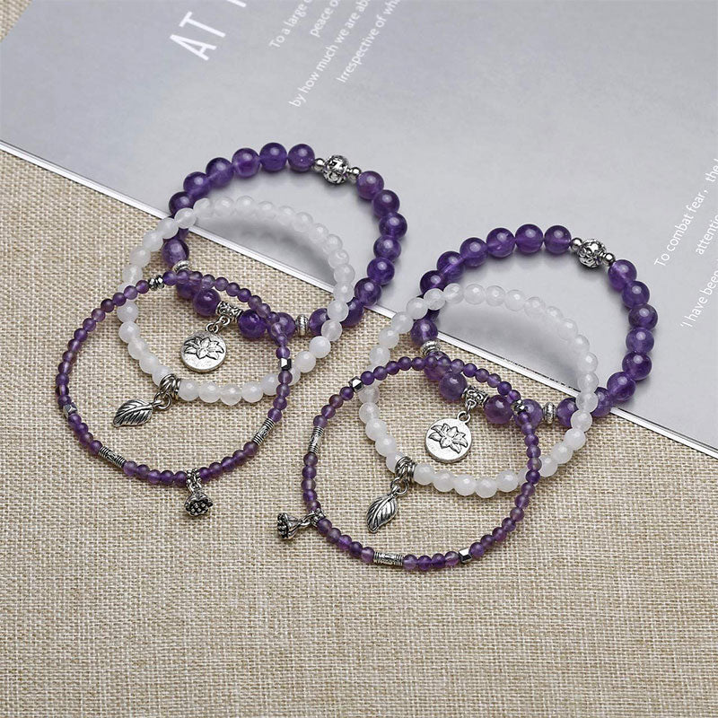 Amethyst Lotus Symbol 3 - Stück Armband mit Lotus-Symbol