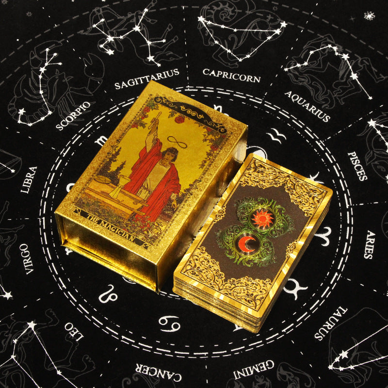 Olivenorma Rot Grün Sonne Mond PET Wasserdicht Golden Tarotkarte 