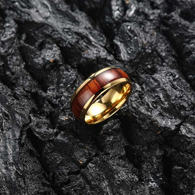 Olivenorma Koa Wood und Abalone Shell Wolframkarbid Ring