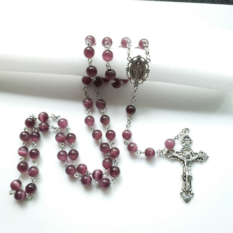 Olivenorma Lila Katzenauge Stein Kreuz Rosenkranz Halskette - image 2