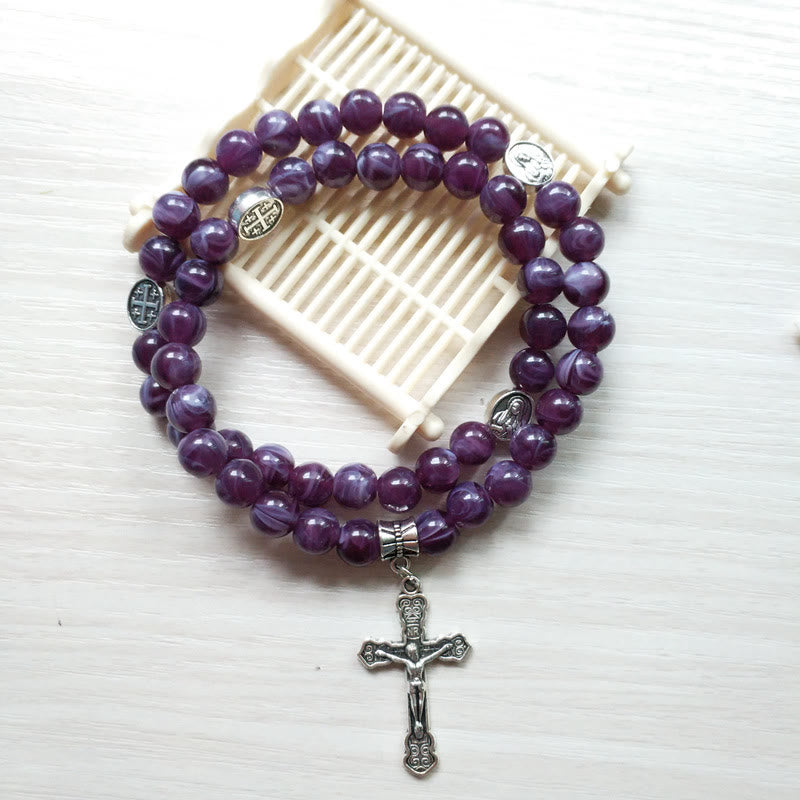 Olivenorma Amethyst Kreuzanhänger Rosenkranz Armband