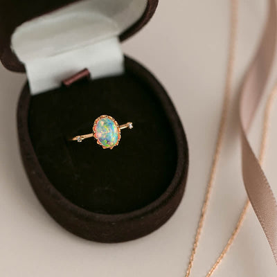 Olivenorma Retro Gold Opal Verstellbarer Ring